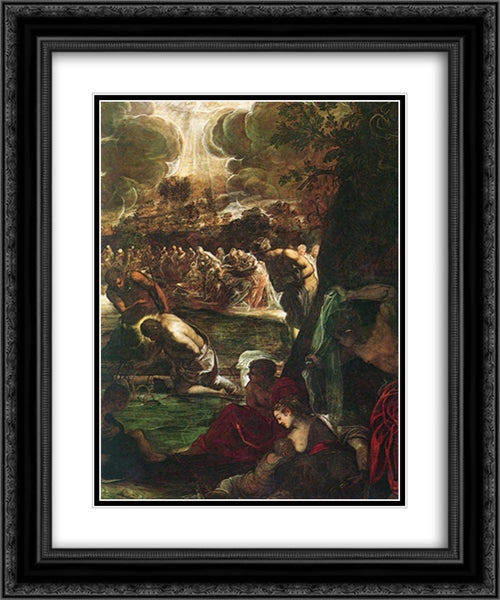 Baptism of Christ [detail: 1] 20x24 Black Ornate Wood Framed Art Print Poster with Double Matting by Tintoretto