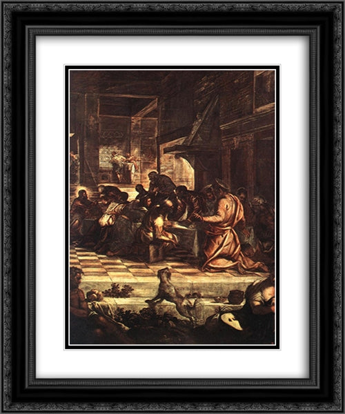 The Last Supper [detail: 1] 20x24 Black Ornate Wood Framed Art Print Poster with Double Matting by Tintoretto