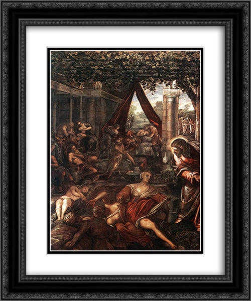 La Probatica Piscina 20x24 Black Ornate Wood Framed Art Print Poster with Double Matting by Tintoretto