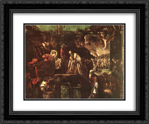 Adoration of the Magi 24x20 Black Ornate Wood Framed Art Print Poster with Double Matting by Tintoretto