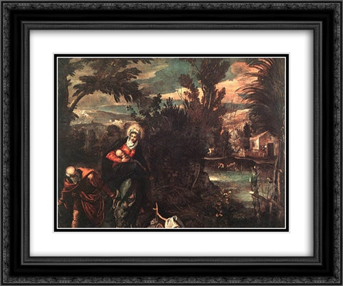 Flight into Egypt 24x20 Black Ornate Wood Framed Art Print Poster with Double Matting by Tintoretto