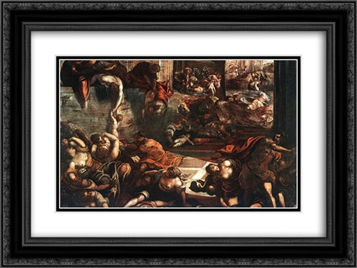 The Slaughter of the Innocents 24x18 Black Ornate Wood Framed Art Print Poster with Double Matting by Tintoretto