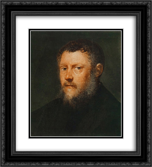 Portrait of a Man (fragment) 20x22 Black Ornate Wood Framed Art Print Poster with Double Matting by Tintoretto