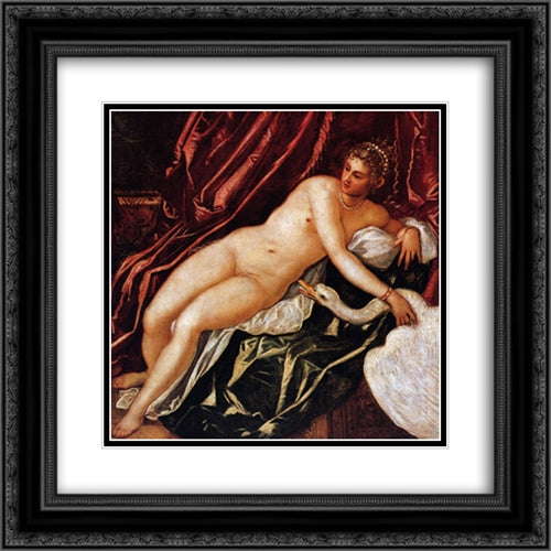 Leda and the Swan 20x20 Black Ornate Wood Framed Art Print Poster with Double Matting by Tintoretto