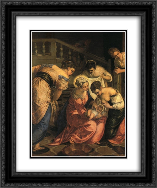 The birth of St. John the Baptist ' detail 20x24 Black Ornate Wood Framed Art Print Poster with Double Matting by Tintoretto