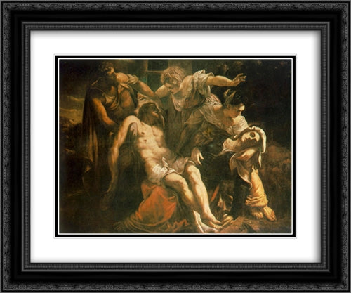 Descent from the Cross (Pieta) 24x20 Black Ornate Wood Framed Art Print Poster with Double Matting by Tintoretto