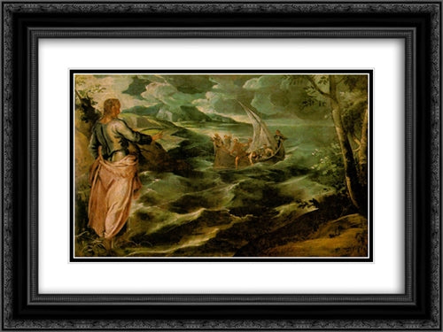 Christ at the Sea of Galilee 24x18 Black Ornate Wood Framed Art Print Poster with Double Matting by Tintoretto