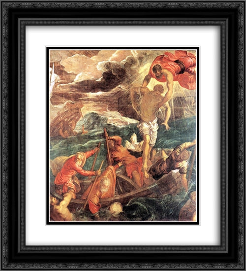 St. Mark Saving a Saracen from Shipwreck 20x22 Black Ornate Wood Framed Art Print Poster with Double Matting by Tintoretto