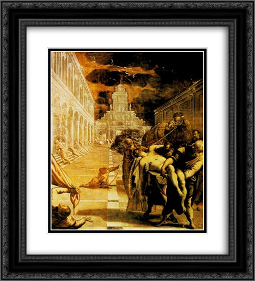 The Stealing of the dead body of St Mark 20x22 Black Ornate Wood Framed Art Print Poster with Double Matting by Tintoretto