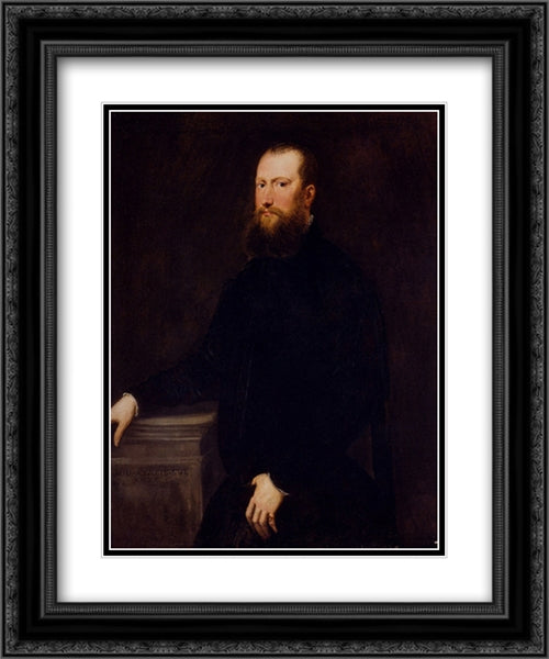 Portrait Of A Bearded Venetian Nobleman 20x24 Black Ornate Wood Framed Art Print Poster with Double Matting by Tintoretto