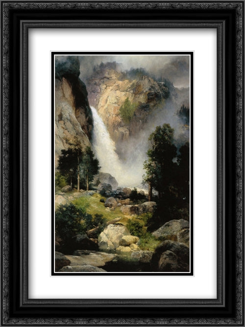 Cascade Falls, Yosemite 18x24 Black Ornate Wood Framed Art Print Poster with Double Matting by Moran, Thomas