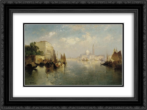 Venice 24x18 Black Ornate Wood Framed Art Print Poster with Double Matting by Moran, Thomas