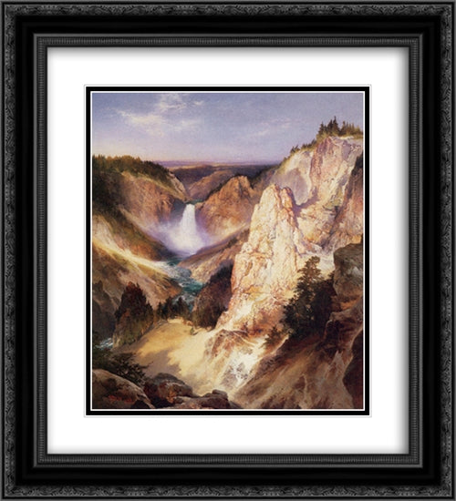 Great Falls of Yellowstone 20x22 Black Ornate Wood Framed Art Print Poster with Double Matting by Moran, Thomas