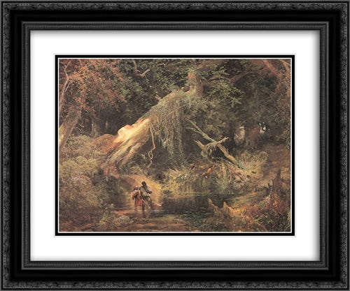 Slaves Escaping Through the Swamp 24x20 Black Ornate Wood Framed Art Print Poster with Double Matting by Moran, Thomas
