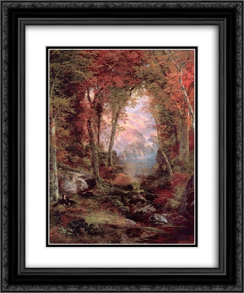 The Autumnal Woods (Under the Trees) 20x24 Black Ornate Wood Framed Art Print Poster with Double Matting by Moran, Thomas