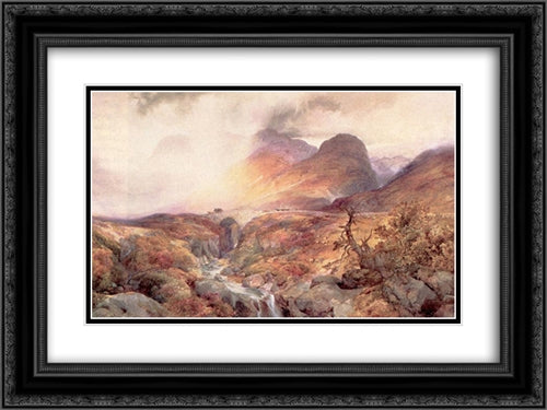 Pass at Glencoe, Scotland 24x18 Black Ornate Wood Framed Art Print Poster with Double Matting by Moran, Thomas