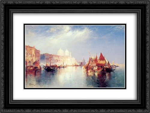The Grand Canal 24x18 Black Ornate Wood Framed Art Print Poster with Double Matting by Moran, Thomas