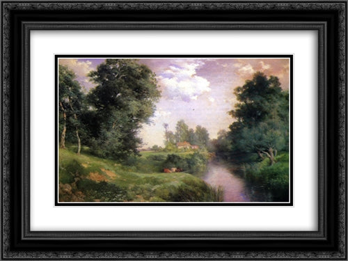 A Long Island River 24x18 Black Ornate Wood Framed Art Print Poster with Double Matting by Moran, Thomas