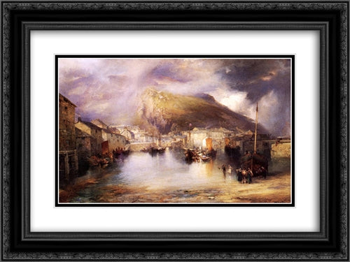 An English Fishing Village, Polperro, Cornwall 24x18 Black Ornate Wood Framed Art Print Poster with Double Matting by Moran, Thomas