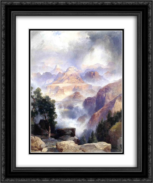 A Showrey Day, Grand Canyon 20x24 Black Ornate Wood Framed Art Print Poster with Double Matting by Moran, Thomas