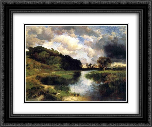Cloudy Day at Amagansett 24x20 Black Ornate Wood Framed Art Print Poster with Double Matting by Moran, Thomas