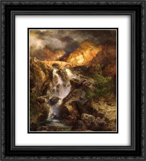Cascading Water 20x22 Black Ornate Wood Framed Art Print Poster with Double Matting by Moran, Thomas