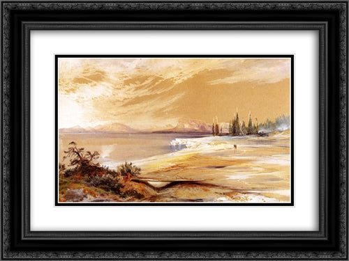 Hot Springs on the Shore of Yellowstone Lake 24x18 Black Ornate Wood Framed Art Print Poster with Double Matting by Moran, Thomas