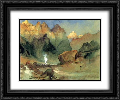 In the Lava Beds 24x20 Black Ornate Wood Framed Art Print Poster with Double Matting by Moran, Thomas