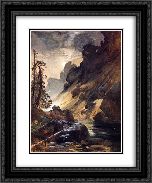 Moonlight, Devil's Den 20x24 Black Ornate Wood Framed Art Print Poster with Double Matting by Moran, Thomas