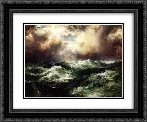 Moonlit Seascape 24x20 Black Ornate Wood Framed Art Print Poster with Double Matting by Moran, Thomas