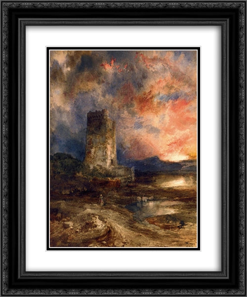 Sunset on the Moor 20x24 Black Ornate Wood Framed Art Print Poster with Double Matting by Moran, Thomas