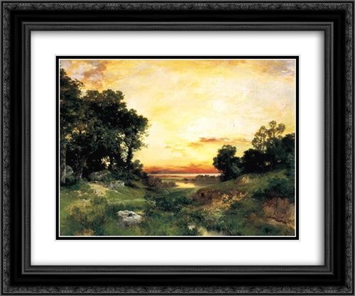 Sunset, Long Island Sound 24x20 Black Ornate Wood Framed Art Print Poster with Double Matting by Moran, Thomas
