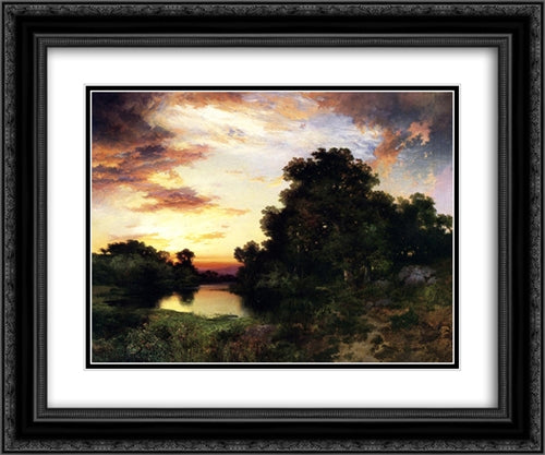 Sunset on Long Island 24x20 Black Ornate Wood Framed Art Print Poster with Double Matting by Moran, Thomas