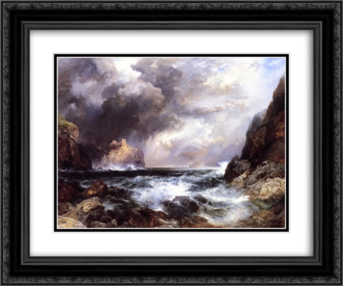 Tantallon Castle, North Berwick, Scotland 24x20 Black Ornate Wood Framed Art Print Poster with Double Matting by Moran, Thomas