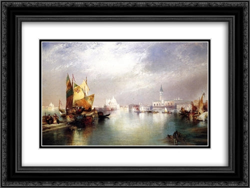 The Splendor of Venice 24x18 Black Ornate Wood Framed Art Print Poster with Double Matting by Moran, Thomas