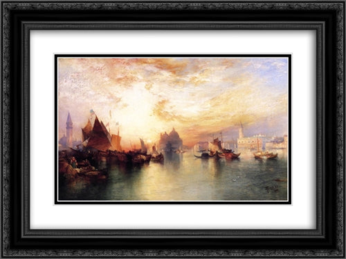 Venice, from near San Giorgio 24x18 Black Ornate Wood Framed Art Print Poster with Double Matting by Moran, Thomas