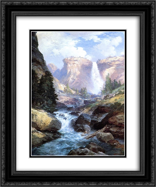 Waterfall in Yosemite 20x24 Black Ornate Wood Framed Art Print Poster with Double Matting by Moran, Thomas