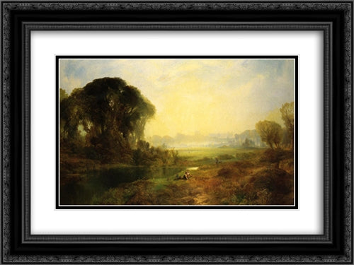 Windsor Castle 24x18 Black Ornate Wood Framed Art Print Poster with Double Matting by Moran, Thomas