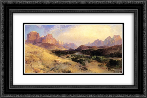 Zion Valley, South Utah 24x16 Black Ornate Wood Framed Art Print Poster with Double Matting by Moran, Thomas