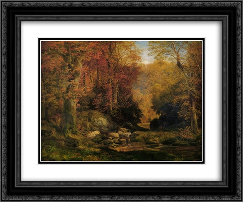 Woodland Interior with Rocky Stream 24x20 Black Ornate Wood Framed Art Print Poster with Double Matting by Moran, Thomas