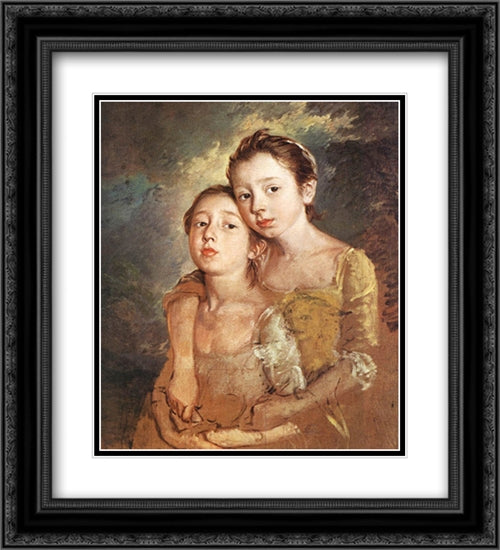 Artist's daughters with a cat 20x22 Black Ornate Wood Framed Art Print Poster with Double Matting by Gainsborough, Thomas