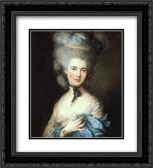 Portrait of a Lady in Blue 20x22 Black Ornate Wood Framed Art Print Poster with Double Matting by Gainsborough, Thomas