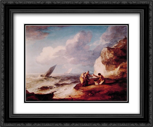 A Rocky Coastal Scene 24x20 Black Ornate Wood Framed Art Print Poster with Double Matting by Gainsborough, Thomas