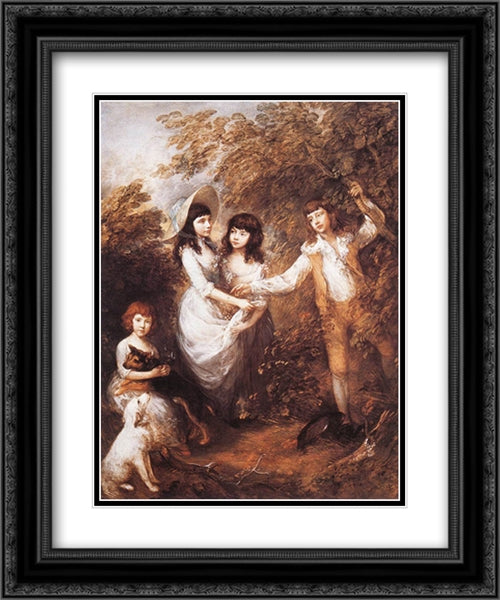 The Marsham Children 20x24 Black Ornate Wood Framed Art Print Poster with Double Matting by Gainsborough, Thomas