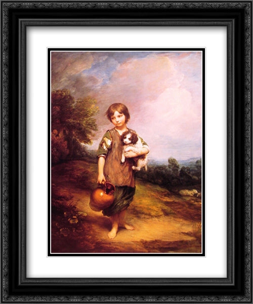 Cottage Girl with Dog and Pitcher 20x24 Black Ornate Wood Framed Art Print Poster with Double Matting by Gainsborough, Thomas