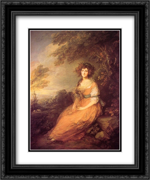 Mrs Sheridan 20x24 Black Ornate Wood Framed Art Print Poster with Double Matting by Gainsborough, Thomas