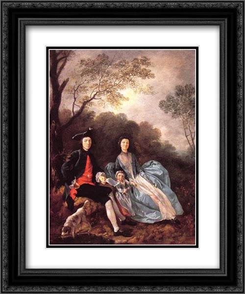 Portrait of the Artist with his Wife and Daughter 20x24 Black Ornate Wood Framed Art Print Poster with Double Matting by Gainsborough, Thomas