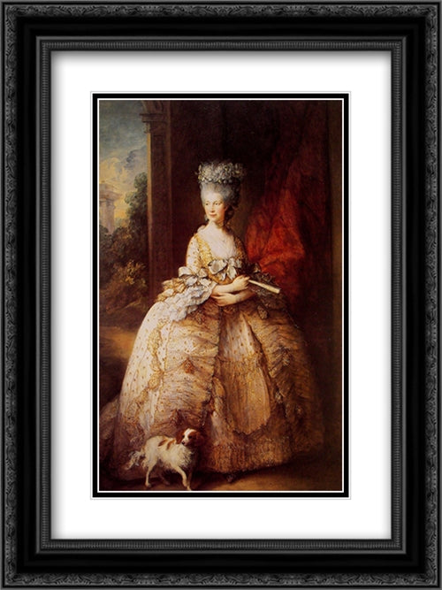 Queen Charlotte 18x24 Black Ornate Wood Framed Art Print Poster with Double Matting by Gainsborough, Thomas