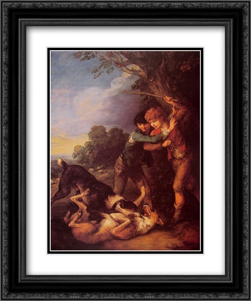 Shepherd Boys with Dogs Fighting 20x24 Black Ornate Wood Framed Art Print Poster with Double Matting by Gainsborough, Thomas