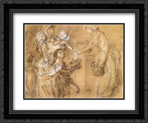 A Study For 'Charity Relieving Distress' 24x20 Black Ornate Wood Framed Art Print Poster with Double Matting by Gainsborough, Thomas